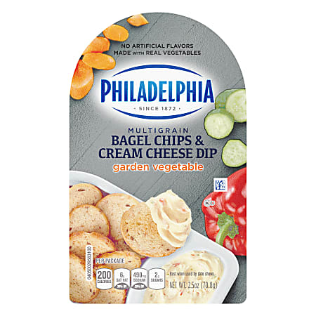 Philadelphia Multigrain Bagel Chips And Garden Vegetable Cream Cheese Trays, 2.5 Oz, Pack Of 5 Trays
