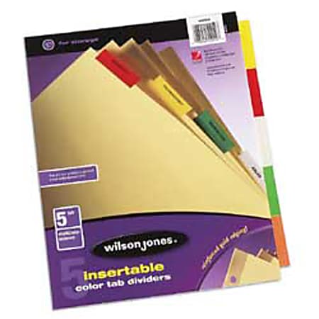 Wilson Jones® Pocket Tab Dividers, 5 Tabs, Multicolor