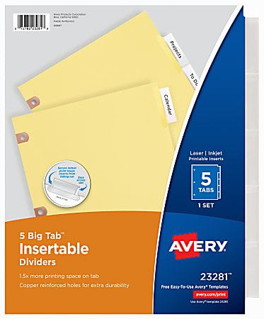 Avery® Big Tab™ Insertable Dividers, Copper Reinforced,