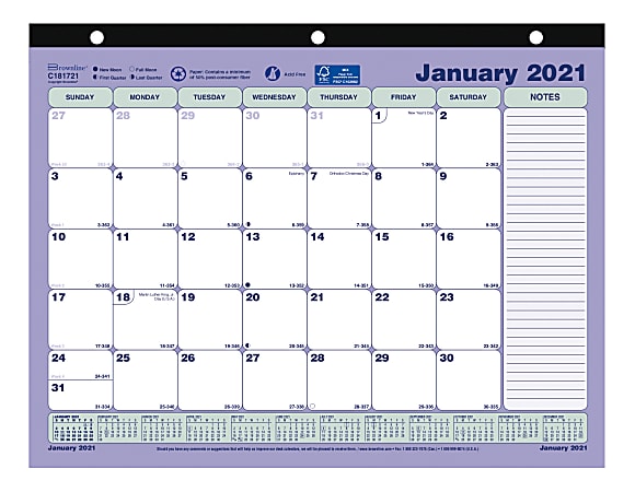 Brownline® Classic Monthly Desk Pad Calendar, 11" x 8-1/2", January to December 2021, C181721