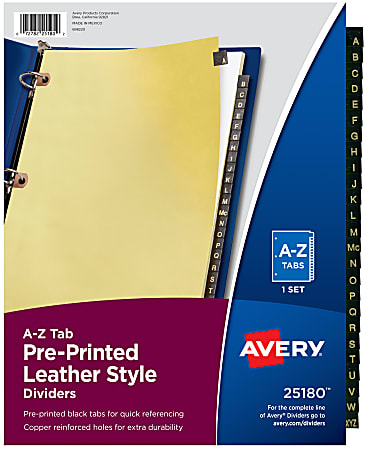 Avery® Copper-Reinforced Leather Style Tab Dividers, A-Z