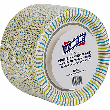 Genuine Joe 7" Printed Paper Plates - Disposable - 7" Diameter - Assorted - 125 / Pack