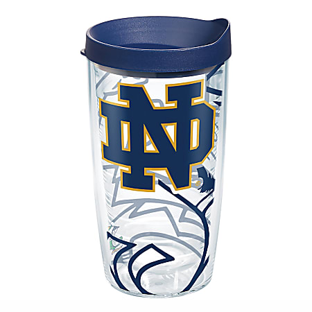Tervis Genuine NCAA Tumbler With Lid, Notre Dame Fighting Irish, 16 Oz, Clear