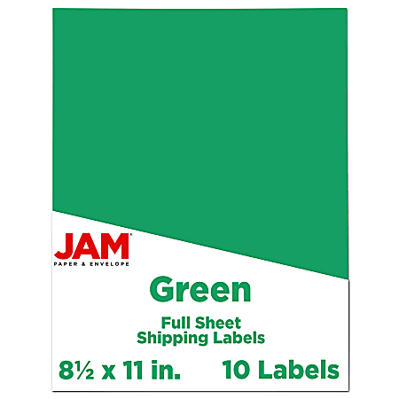 JAM Paper® Full-Page Mailing And Shipping Labels, Rectangle, 8 1/2" x 11", Lime Green, Pack Of 10