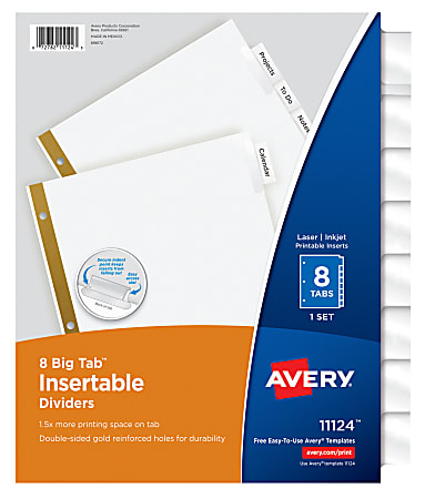 Avery Big Tab Write & Erase Paper Dividers with Gold Reinforcement 8-Tab Set 21213 6 Sets White 