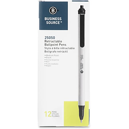 Business Source Retractable Ballpoint Pens - Medium Pen Point - Retractable - Black - Gray Barrel - 1 Dozen
