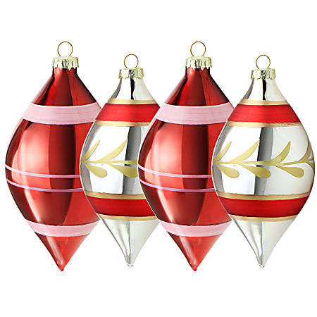 Martha Stewart Holiday Ornament Set, 6"H x 3-1/4"W x 3-1/4"D, Red/Gold/Silver