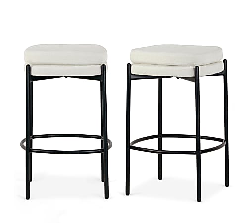 Glamour Home Avril Boucle Fabric Counter Height Stools, White, Set Of 2 Stools