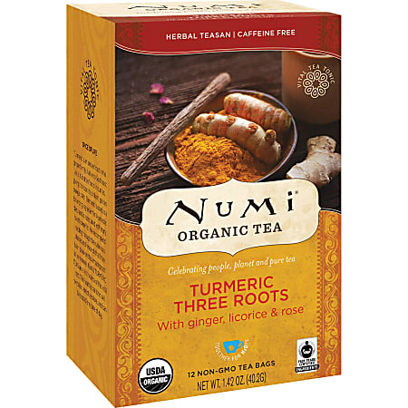 Numi® Turmeric Organic Tea Licorice, Spicy Ginger, Turmeric, 1.4 Oz, Carton Of 12