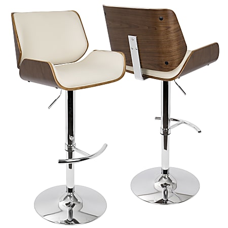 LumiSource Santi Bar Stool, Walnut/Cream/Chrome