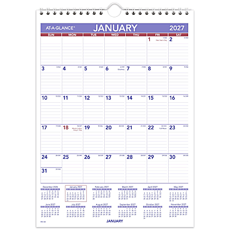 AT-A-GLANCE® 2027 Monthly Wall Calendar, Small, 8" x 11"