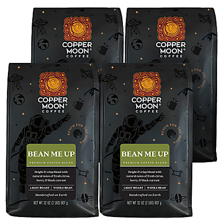 Copper Moon Whole Bean Coffee, Medium Roast, Bean Me Up Blend, 4 Bags (2 lbs Each)