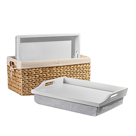 Rossie Home® Lap Tray With Pillow Basket Set, 4-1/8”H x 17-1/2”W x 4-1/8”D, Soft White, Set Of 2 Lap Trays