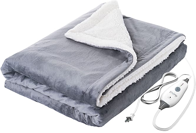 Pure Enrichment PureRelief Plush Heated Throw Blanket, 50” x 60”, Charcoal Gray