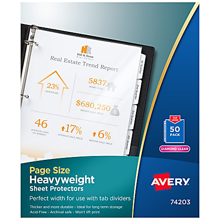 Avery® Page-Size Sheet Protectors For 3-Hole Punched Sheets, Heavyweight, Clear, Box Of 50