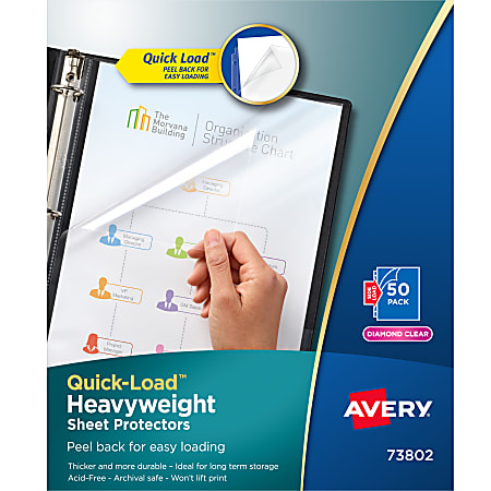 Avery® Quick-Load™ Sheet Protectors, Top & Side Load, 8-1/2" x 11", Diamond Clear, 50 Document Protectors