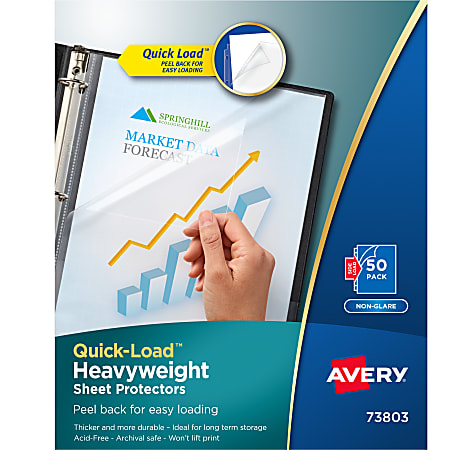 Avery® Quick-Load™ Non-Glare Sheet Protectors, Top & Side Load, 8-1/2" x 11", Clear, 50 Document Protectors
