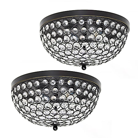 Elegant Designs 2-Light Elipse Crystal Flush-Mount Ceiling Lights, Restoration Bronze/Crystal, Pack Of 2 Lights