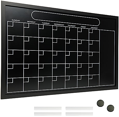 Excello Global Products Magnetic Calendar Chalkboard, Steel, 20" x 30", Black Wood Frame