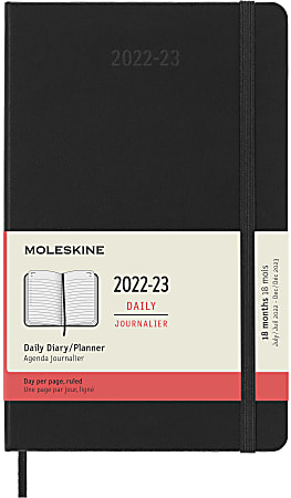 Moleskine Hardcover 18-Month Daily Planner, 5" x 8-1/4", Black, July 2022 to December 2023, 8056598851045