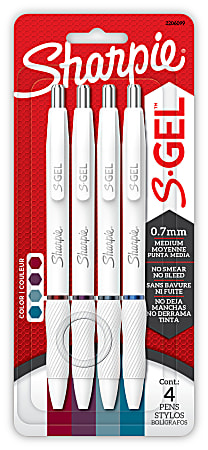 Sharpie S-Gel Retractable Gel Pens, Medium Point, 0.7mm  White Barrels, Assorted Jewel Inks, Pack Of 4 Pens