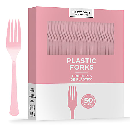 Amscan 8017 Solid Heavyweight Plastic Forks, New Pink, 50 Forks Per Pack, Case Of 3 Packs