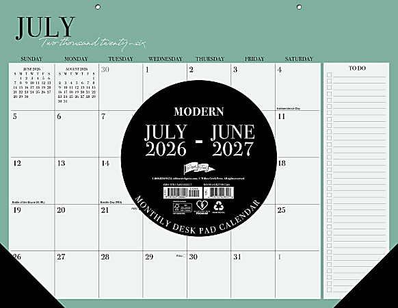 2026-2027 Willow Creek Press Academic Monthly Desk Pad Calendar, 17" x 22", Modern, July To June, Total Qty 1