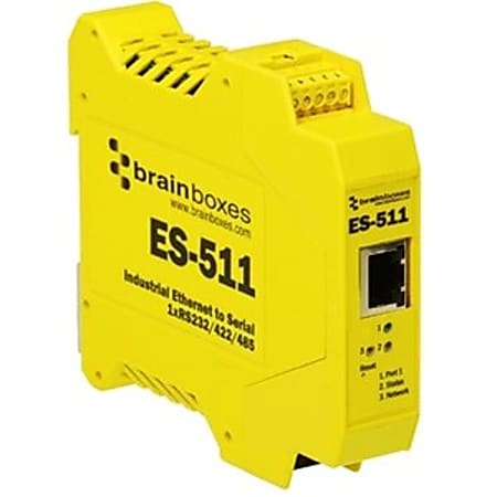 Brainboxes Industrial Ethernet to Serial 1xRS232/422/485 - DIN Rail Mountable - PC, Linux - 1 x Number of Serial Ports External - TAA Compliant