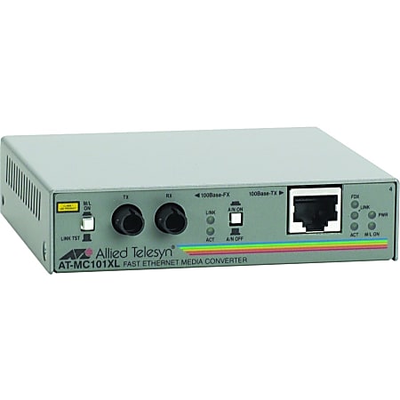 Allied Telesis AT-MC101XL-90 Fast Ethernet Media Converter - 1 x RJ-45 , 1 x ST Duplex - 100Base-TX, 100Base-FX - Wall-mountable