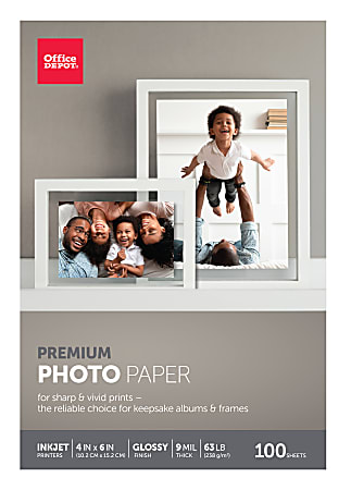 Office Depot® Brand Premium Photo Paper, Glossy, 4" x 6", White, Pack Of 100 Sheets