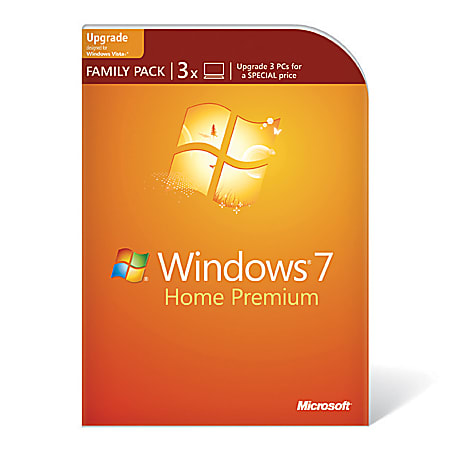 Microsoft® Windows® 7 Home Premium Family Pack, Upgrade Version For 3 Users, Traditional Disc