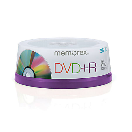 Memorex™ DVD+R Recordable Media Spindle, 4.7GB/120 Minutes, Pack Of 25