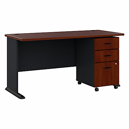 Bush Business Furniture Office Advantage 60"W Computer Desk With Mobile File Cabinet, Hansen Cherry, Standard Delivery