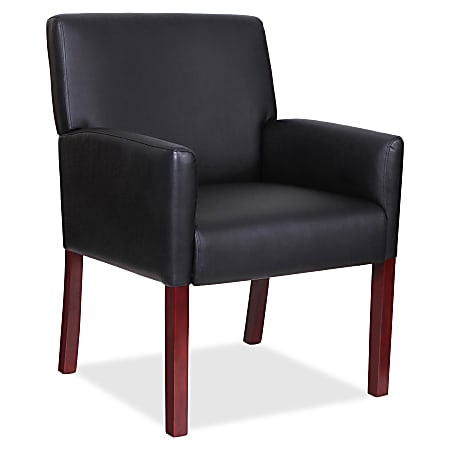 Lorell® Bonded Leather Guest Chair With Full-Sided Arms, Black/Mahogany