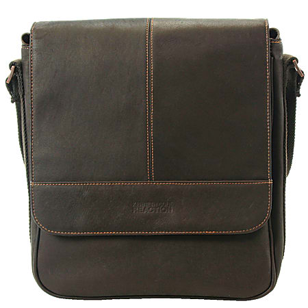 Kenneth Cole Reaction Leather Tablet Messenger Bag, 10 1/2" x 11 1/2" x 3", Brown