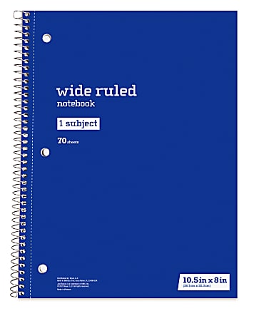 Just Basics Spiral Notebook 8 x 10 12 Wide Ruled 70 Sheets