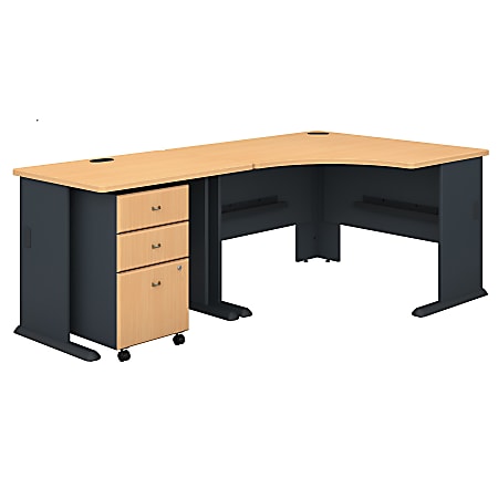 Bush Business Furniture Office Advantage 48"W Corner Desk With 36"W Return And Mobile File Cabinet, Beech/Slate, Standard Delivery