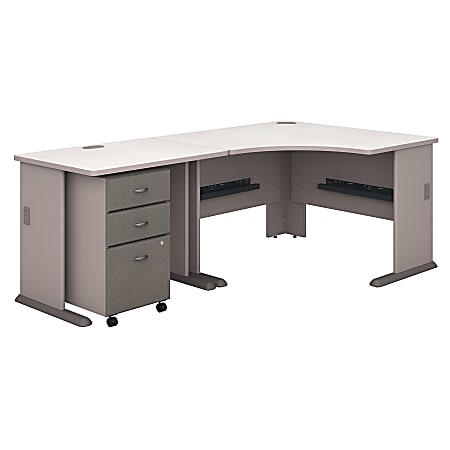 Bush Business Furniture Office Advantage 48"W Corner Desk With 36"W Return And Mobile File Cabinet, Pewter/White Spectrum, Standard Delivery