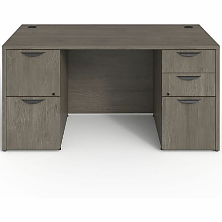 Lorell® Prominence 2.0 60"W Double-Pedestal Computer Desk, 95% Recycled, Gray Elm