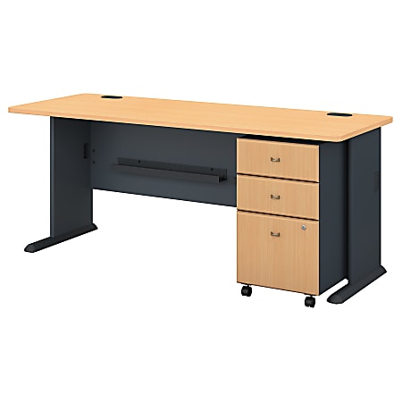 Bush Business Furniture Office Advantage 72" Desk With Mobile File Cabinet, Beech/Slate, Standard Delivery
