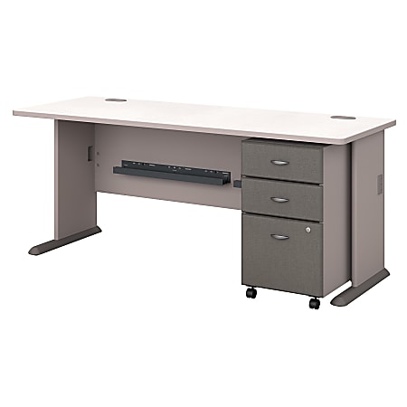 Bush Business Furniture Office Advantage 72" Desk With Mobile File Cabinet, Pewter/White Spectrum, Standard Delivery