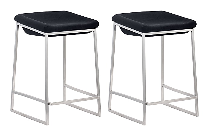 Zuo Modern® Lids Counter Stools, Dark Gray/Brushed Steel, Set Of 2 Stools