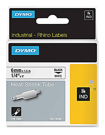 Dymo Rhino Heat Shrink Tube Labels - 1/4" Width x 60" Length - Thermal Transfer - White - Polyolefin - 1 Each