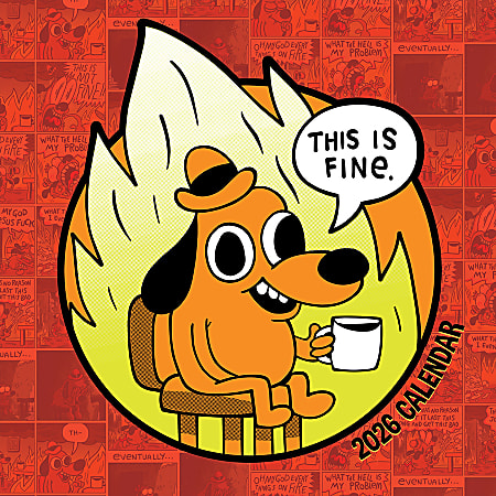 2026 TF Publishing Humor & Comics Monthly Wall Calendar, 12" x 12", This is Fine, January To December