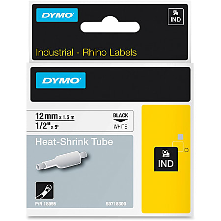 Dymo White Heat Shrink Tube - 15/32" Width x 59 1/16" Length - Thermal Transfer - White, Black - Vinyl - 1 Each