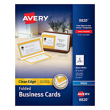 Avery® Inkjet Clean-Edge Business Cards, 2-Sided, 2" x 3 1/2", White Matte, Pack Of 120