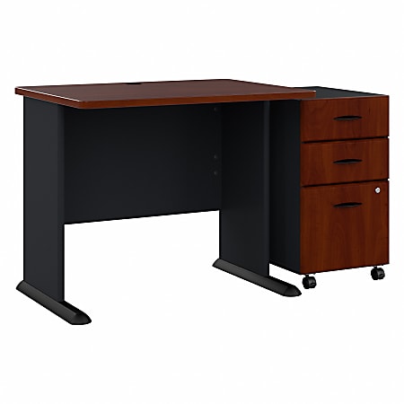 Bush Business Furniture Office Advantage 36"W Desk With Mobile File Cabinet, Hansen Cherry/Galaxy, Standard Delivery