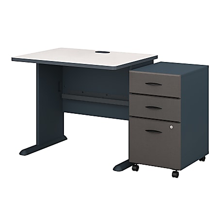 Bush Business Furniture Office Advantage 36"W Desk With Mobile File Cabinet, Slate/White Spectrum, Standard Delivery