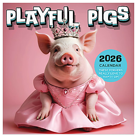2026 TF Publishing Humor & Comics Mini Monthly Wall Calendar, 7" x 7", Playful Pigs, January To December