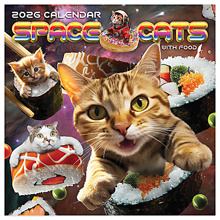 2026 TF Publishing Humor & Comics Mini Monthly Wall Calendar, 7" x 7", Space Cats, January To December